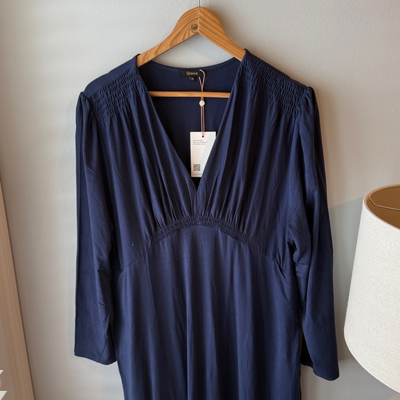Quince Long Sleeve Dress Tencel Jersey Fit & Flare Navy Blue Dress NWT - Picture 4 of 10